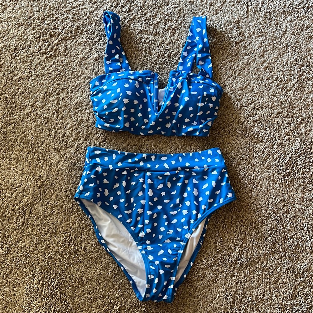 New Blue Dot High Waist Bikini
